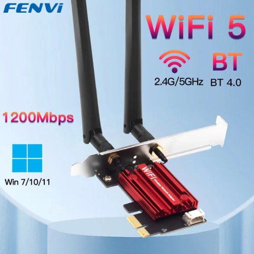 Karta Wi‑Fi PCIe FENVI WiFi 5 (802.11ac) AC1200 Dual Band 2,4/5 GHz z Bluetooth 4.0 do komputera stacjonarnego - Windows 7/8/10/11