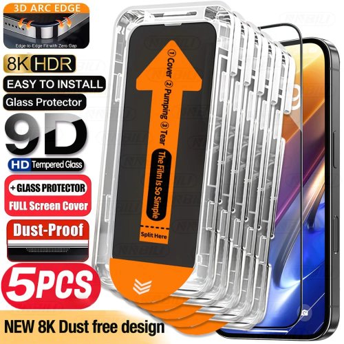 NNBILI Pack 5 protetores de ecrã com revestimento oleofóbico – Sem pó, instalação fácil para iPhone 11/12/13/14/15/16/17 Pro/Pro Max