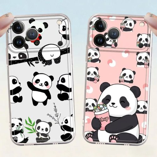 غطاء سيليكون ناعم بتصميم باندا لهواتف iPhone - غطاء مضحك وواقي، متوافق مع iPhone 11 / 12 Mini / 13 Pro / 14 Plus / 15 / 16 / 17 Pro Max / XS Max / XR / 17e / Air