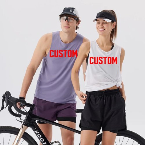 Tank top para hombre con logo personalizado e impresión – gym, secado rápido, ajuste holgado, sin mangas