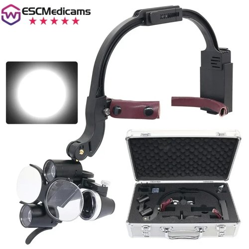 Lupas binoculares odontológicas 3,5x com luz LED frontal 5W — Bateria de lítio recarregável, leves, para dentistas e cirurgiões orais