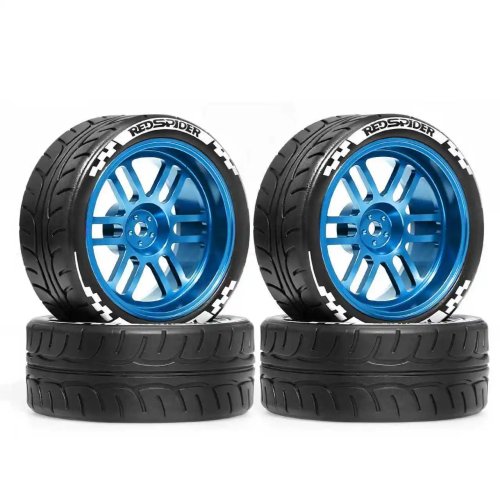 Set metalen velgen en banden 1/10 RC, 12 mm hex midden, passend voor HSP 94122, Tamiya XV01/TT02, HPI, Takasago CS D4