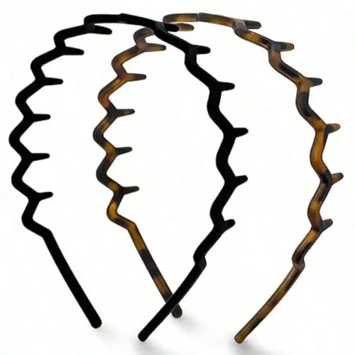2er-Set Zigzag-Kopfbänder mit Kamm, Anti-Rutsch – Schildpatt & Schwarz, bequem mit Zähnen für nach hinten gestylte Looks, Haar-Accessoire, Geschenkidee