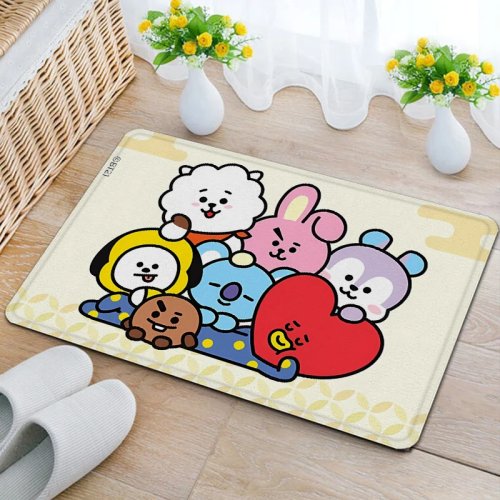 Tapete BT21 COOKY de franela - absorbente de agua, secado rápido, para baño o entrada, diseño caricatura, ideal como regalo