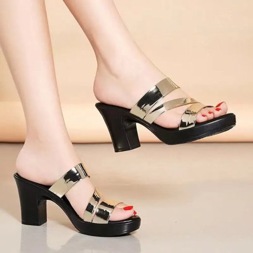 Sandales femme grande taille été – plateforme, talon épais, cuir brillant, bout ouvert, décontractées et polyvalentes