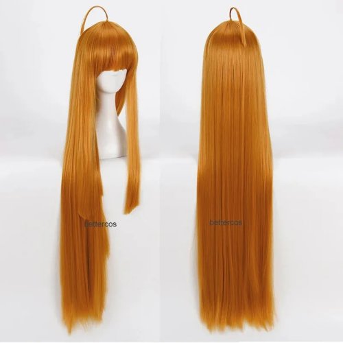 Perruque cosplay Futaba Sakura (Persona 5) – 100 cm, longue orange, fibre synthétique résistante à la chaleur + bonnet de perruque inclus
