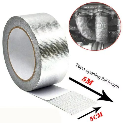 Auspuff-Wärmeband 5m x 5cm – Hitzeschutzband für Krümmer/Downpipe, silber, selbstklebend