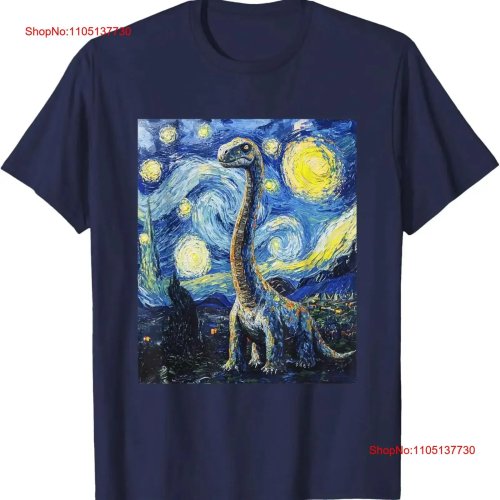 T-shirt unisexe Brachiosaurus style Van Gogh «La Nuit étoilée», effet vintage lavé, pour porter au quotidien