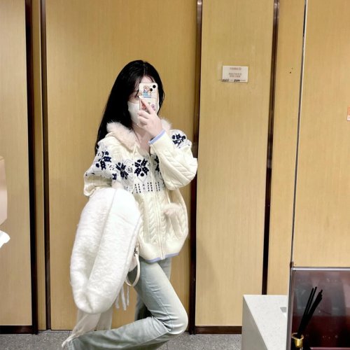 Cardigan de malha feminino Fair Isle retro com capuz, mangas compridas, estilo college coreano, macio e aconchegante para outono