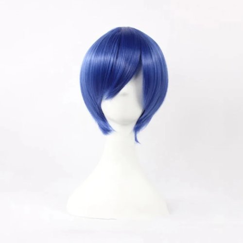 Perruque cosplay courte bleue Yuuki Makoto – fibre synthétique résistante à la chaleur, bonnet inclus