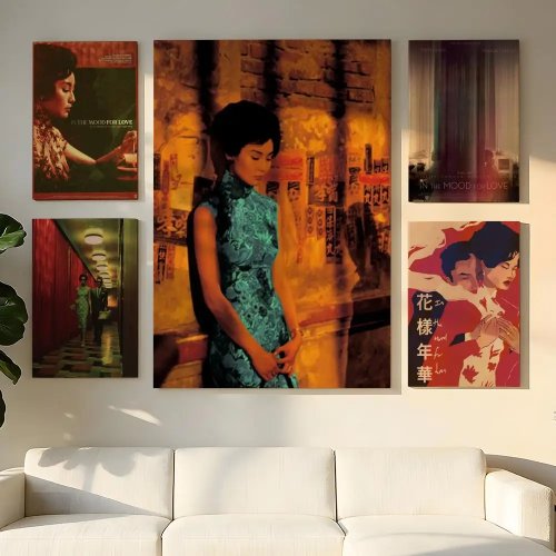 Tableau toile encadré 'In The Mood for Love' — peinture moderne calligraphique pour mur