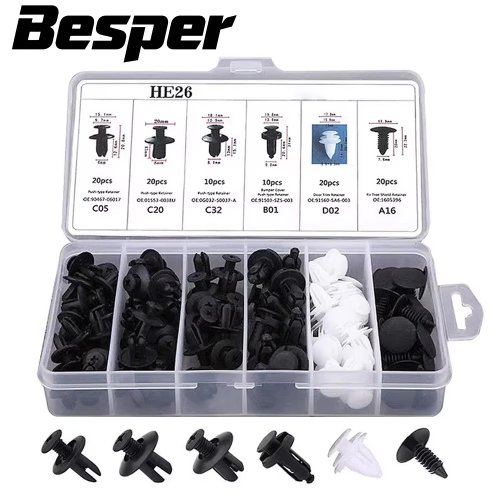Kit de grampos e presilhas automóvel - rebites/clips para pára-choques, portas e forros, 100/50 un. (caixa/saco)