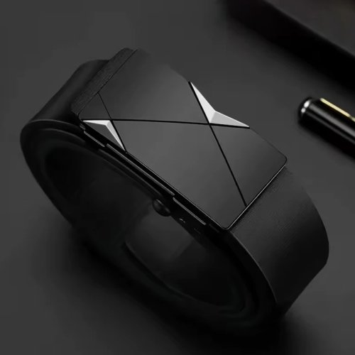 Cinto masculino em pele genuína com fivela automática (ratchet), estilo executivo/luxo, para jeans e calças