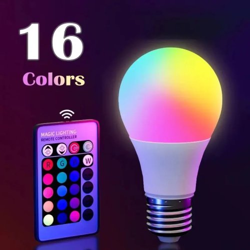 RGB LED 전구 E27 16색 220V 밝기 조절 가능, 24키 리모컨 포함 분위기 조명
