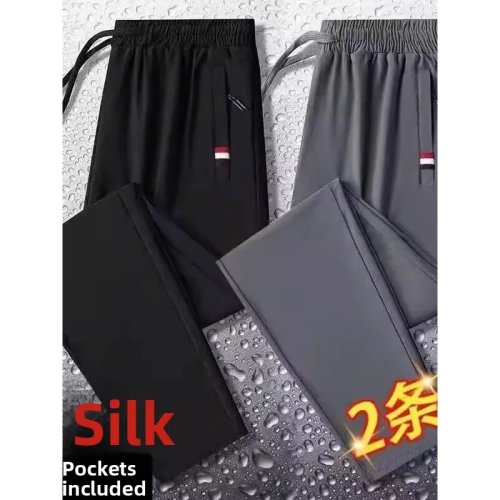 Pantalón para Hombre Ice Silk verano — Transpirable y ligero, cintura elástica, corte recto holgado, estilo deportivo/casual