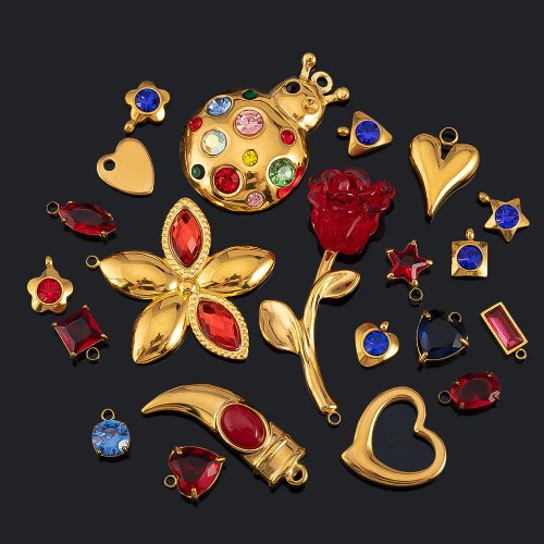 Ciondoli in acciaio inox con zircone a forma di cuore e fiore, 2/5/10 pz — per fai-da-te gioielli e braccialetti