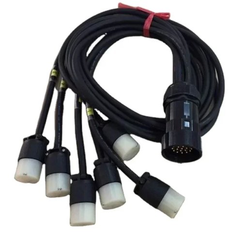 19-pin Socapex to 6 Edison power splitter cable — 15A/20A breakout/merge cable with male/female connectors