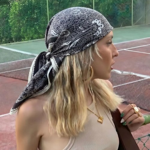 Lenço quadrado de seda xadrez de luxo — foulard de cetim para pescoço e cabelo, hijab feminino