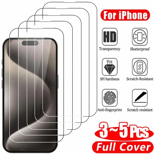 Película de vidro temperado transparente para iPhone 11–17 (Mini / Pro / Pro Max / Plus)