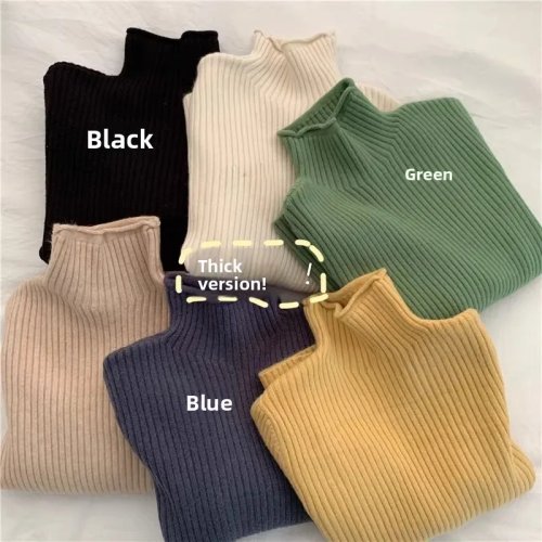 Maglione donna in maglia spessa, collo medio alto, vestibilità ampia, stile casual, polsini a righe — top autunno/inverno