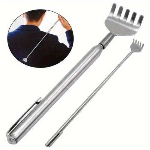 Portable Telescopic Stainless Steel Back Scratcher – Extendable, Silver – Gift for Men, Women & Moms