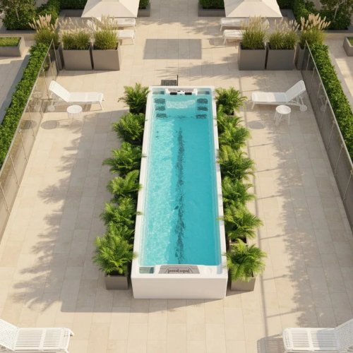 12 m akrylowy swimspa na zewnątrz — duży basen do pływania z przeciwprądem dla rodziny i treningu