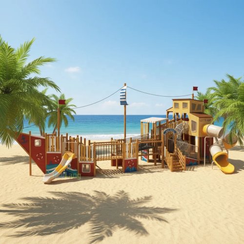 Barco pirata em madeira para parque infantil exterior — equipamento de recreio para crianças