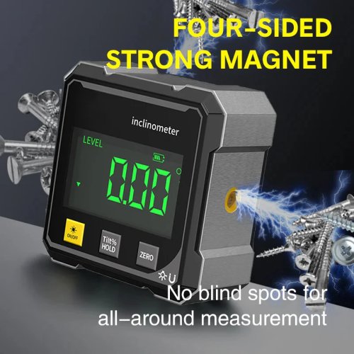 Cyfrowy kątomierz / inklinometr (4×90°) magnetyczny – Elektroniczna poziomica precyzyjna do stolarki