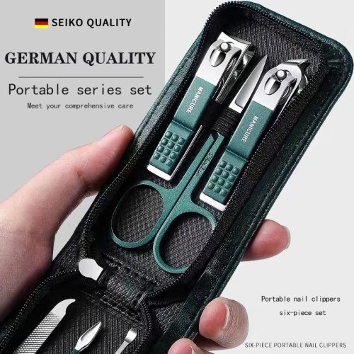 Trousse manucure 6 pièces portable — ciseaux et coupe-ongles premium pour homme et femme