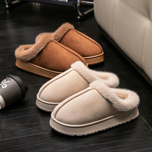 Chaussons femme fourrés pour l'intérieur – semelle EVA épaisse antidérapante, chaussons chauds unisex hiver/automne