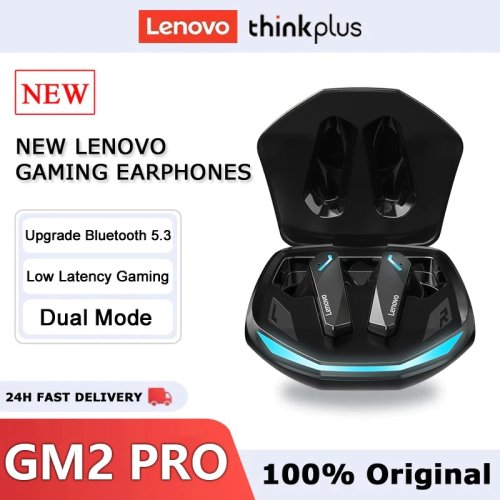 Auscultadores Bluetooth Lenovo GM2 Pro 5.3 sem fios — Earbuds gaming modo dual, baixa latência, in-ear com microfone, para desporto