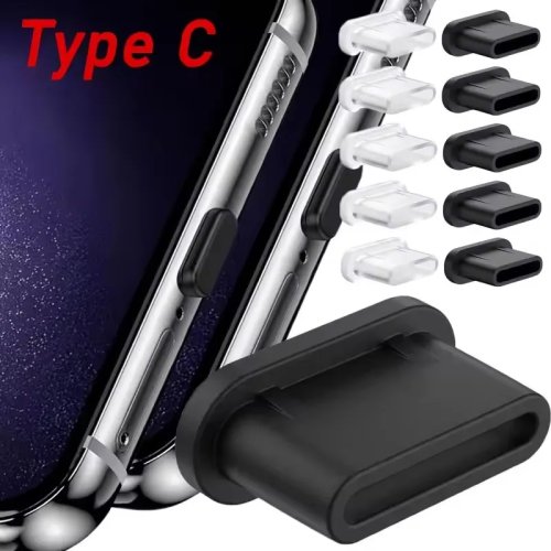 سدادة غبار USB‑C سيليكونية — غطاء حماية منفذ الشحن لهواتف iPhone 15/15 Pro/15 Pro Max و Xiaomi و Samsung