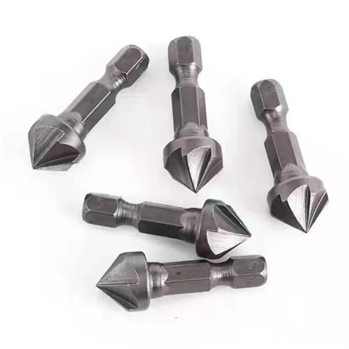 6-slot countersink drill bit set, 13 mm Ø x 36 mm, 5-edge chamferer with hex shank — woodworking countersink & chamfer kit