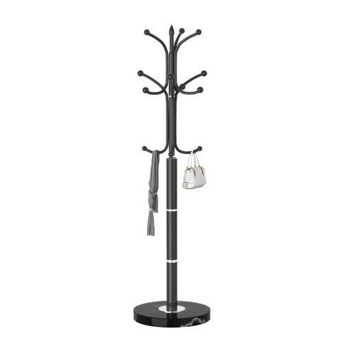 Porte-manteau sur pied avec base en marbre naturel – Portant moderne noir en forme d'arbre pour manteaux et chapeaux