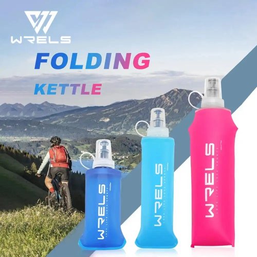 Gourde pliable en silicone 150/250/500 ml avec embout à morsure — légère et portable pour running, camping, randonnée