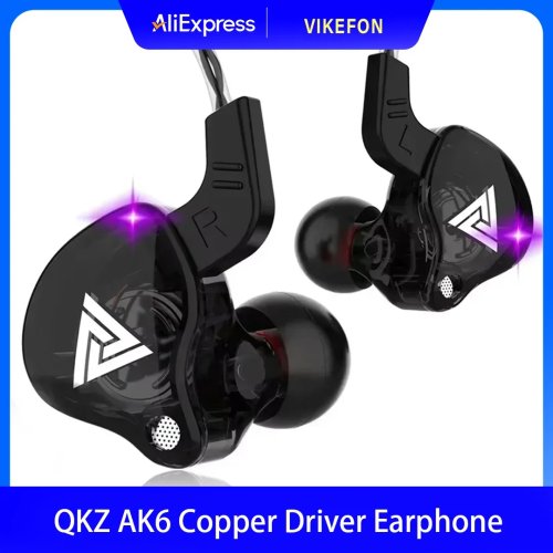 Auscultadores In‑Ear 3,5 mm QKZ AK6 com microfone — driver de cobre, HiFi, com fio, graves estéreo, desportivos