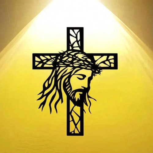 Croix murale en fer noir — sculpture chrétienne en métal, cadeau religieux