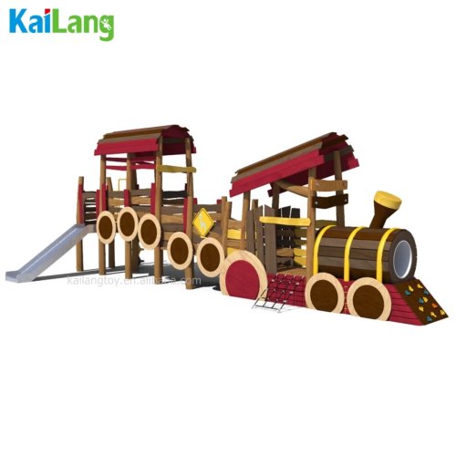 Estructura de madera para parque infantil personalizada con tobogán combinado – forma de tren para niños