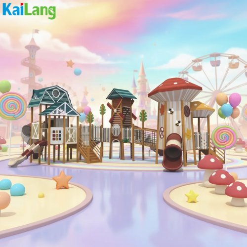 Wooden Outdoor Kids Playset with Slide — Forest Mushroom & Windmill Theme
