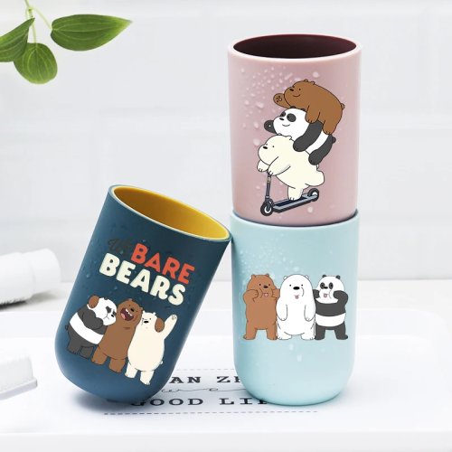 Cốc We Bare Bears lớn bằng nhựa có tay cầm — cốc súc miệng và để bàn chải đánh răng hình hoạt hình, cốc phòng tắm dễ thương, quà sinh nhật