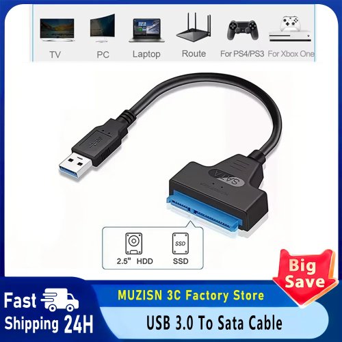 Cable adaptador SATA a USB 3.0 para HDD/SSD 2,5" — SATA III 22 pines, hasta 6 Gbps