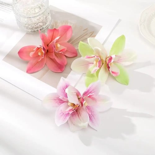 Pinza para cabello flor orquídea de tela – pasador boho tipo pico de pato para boda y coleta