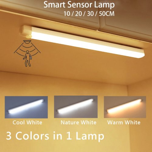 Kabellose LED-Nachtleuchte mit Bewegungsmelder, USB-wiederaufladbar — lange Leiste für Küche, Schrank, Bettseite, Treppe