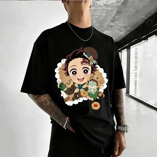 T-shirt unisexe 100% coton – Demon Slayer (Jirosuke Kamijou), style Harajuku, coupe loose, manches courtes, motif animé – Été 2026