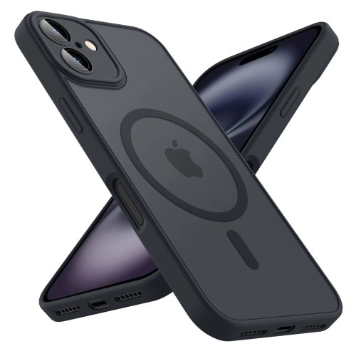 Capa magnética de luxo fosca translúcida estilo 'armor' para iPhone 11–16 — resistente a choques, compatível com MagSafe e carregamento sem fios