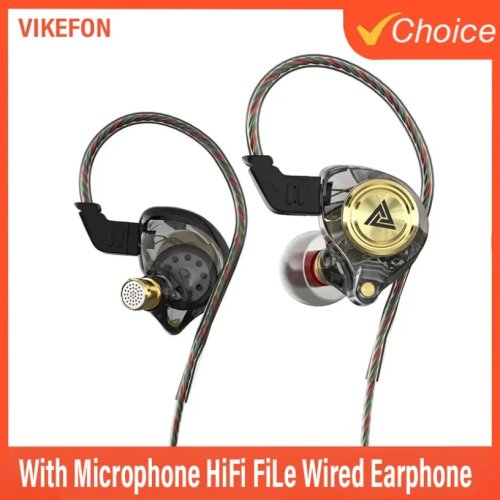Auriculares com fio QKZ CK5 com microfone, som Hi‑Fi para gaming e desporto, cancelamento de ruído