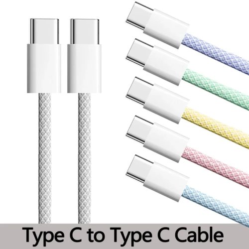 كبل USB‑C إلى USB‑C مضفر 60 واط (PD) للشحن السريع، متوافق مع iPhone 15 وHuawei وXiaomi وSamsung