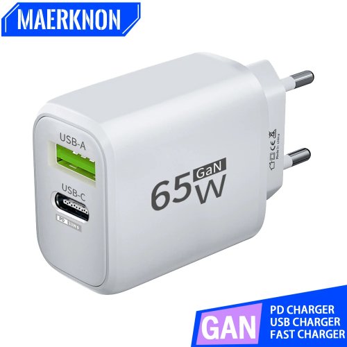 ที่ชาร์จ USB-C 65W GaN PD - หัวชาร์จเร็ว QC 3.0 สำหรับ iPhone 15, Xiaomi, POCO, Samsung, OnePlus