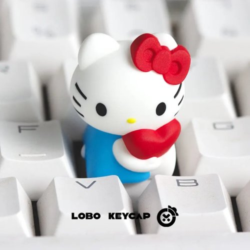 Lobo Kitty Heart-Shaped Resin Keycap — Cute Replacement Keycap for Mechanical Keyboard, Kawaii Decoration & Gift