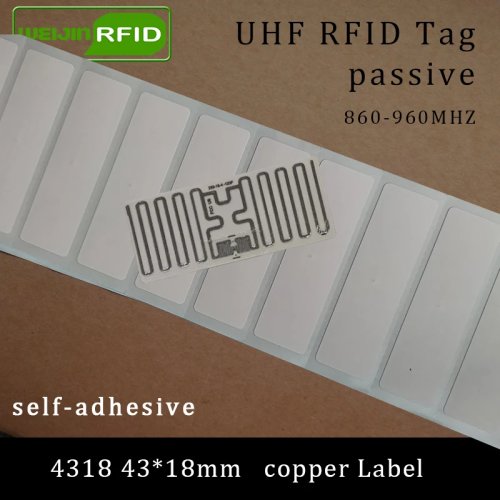 Etiqueta RFID UHF NXP U8 43×18 mm papel cobre imprimível 860–960 MHz (915/900/868 MHz) EPC Gen2 autocolante passiva